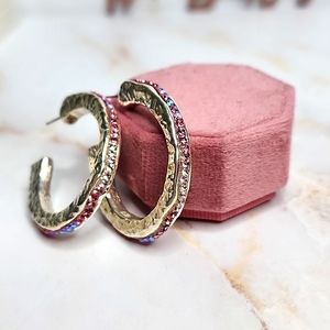 Sterling silver pink crystals hoops